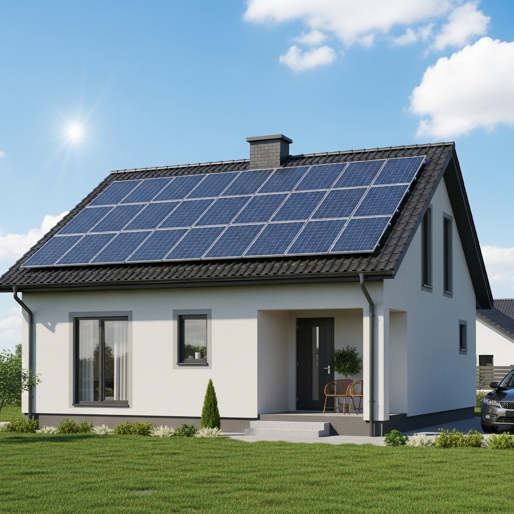 Maison équipée de panneaux solaires